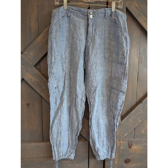 Sanctuary x Anthropologie Jogger Pants Women's Size 30 Blue Chambray Linen Cargo - Picture 1 of 11
